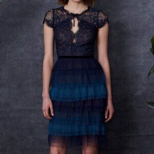 NEW Marchesa Notte Lace Ruffle Dress Teal Aqua Size 6